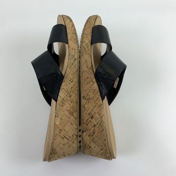 Crocs A-Leigh Leather Wedge Sandal Black Cork Slip On Comfort 16205 Womens 9 - Picture 7 of 14
